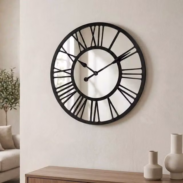 Garden Greatness Roman Numeral Mirror Wall Clock in Black and Multicolour, Square, W/D/H: 38 x 38 x 3 cm