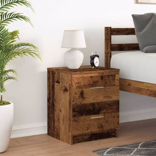Berkfield Home Durable Bedside Cabinet with 2 Drawers in Brown Old Wood, W/D/H: 40 x 36 x 50 cm