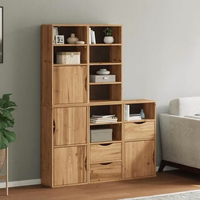 Berkfield Home ODDA Side Cabinets, 5 Piece Set, Solid Wood Pine, Brown, W: 40 cm, D: 24 cm, H: 79 cm