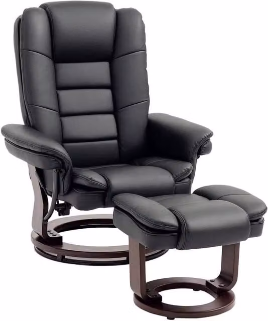 FORGEVIO Manual Recliner and Footrest Set in Black PU Leather – 1