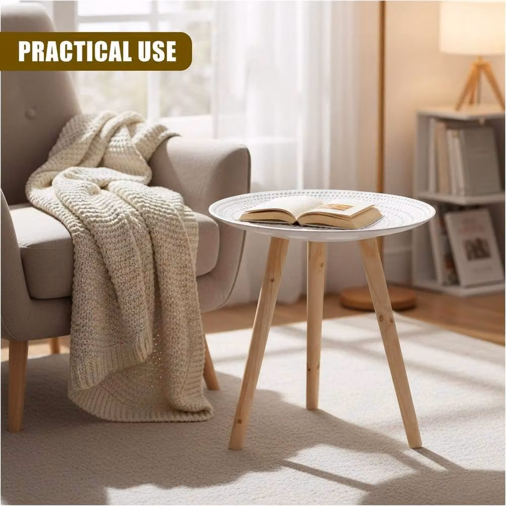 FORGEVIO Modern Round Wooden Side Table in White – 4
