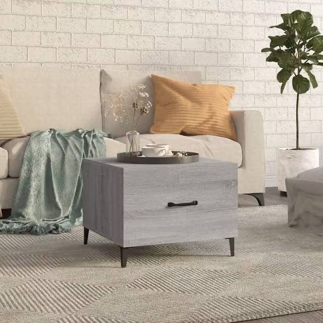 Berkfield Home Grey Sonoma Coffee Table with Metal Legs, W/D/H: 50 x 50 x 40 cm