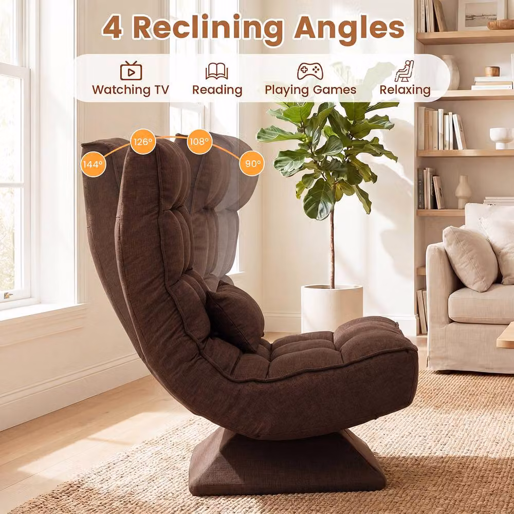 Costway 5-Position Adjustable Floor Lounge Chair with 360 Degree Swivel Base in Brown – 9