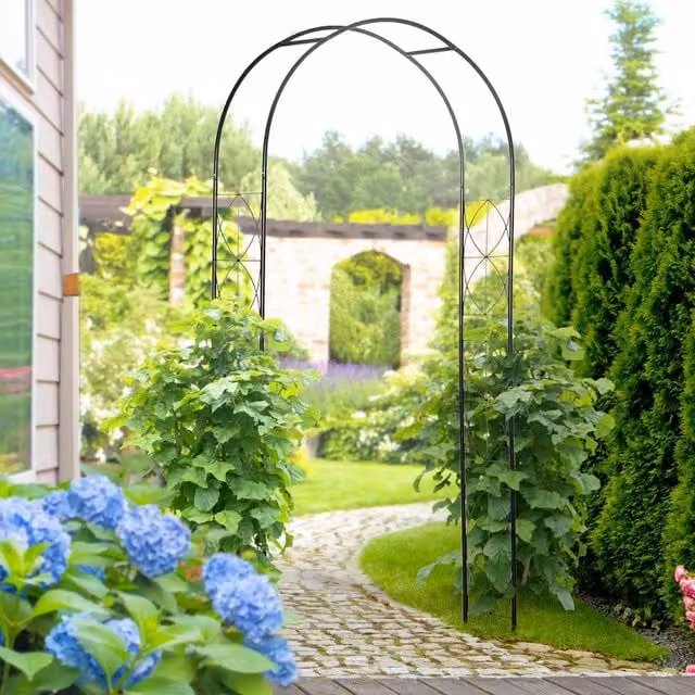 OUTSUNNY Vintage Style Steel Garden Arbor and Trellis Arch Support for Climbing Plants, Black, H 230 x W 114 x D 30 cm – 1