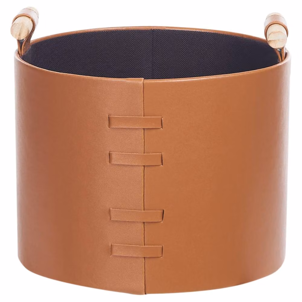 Wyld and Coco Trio of Brown Faux Leather Baskets with Handles – 5