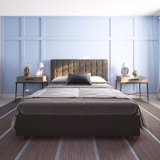Dorel Home Emily Upholstered Bed in Grey, W: 180 cm, D: 200 cm