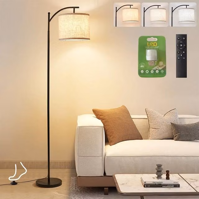 SPETLEK Black LED Floor Lamp with Remote Control, Dimmable and Adjustable Modern Metal Lamp for Living Room