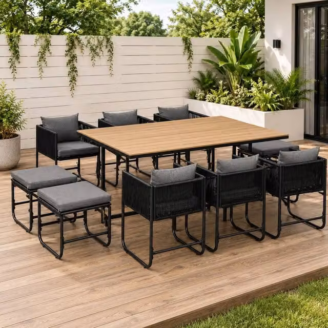 STILVORA 10-Seater Modern Dining Set with Cushions in Black