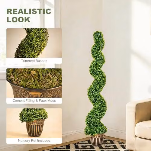 HOMCOM Set of 2 Green Artificial Topiary Spiral Boxwood Trees in Pots, H 150 cm x W 26 cm x D 26 cm – 4