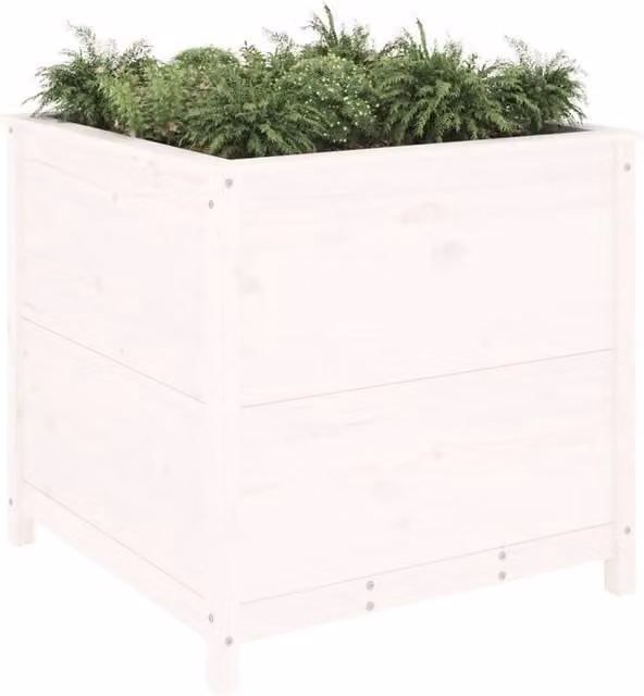 Berkfield Home Beautiful Garden Planter Tub in White Solid Wood, W/D/H: 82.5 x 82.5 x 78 cm