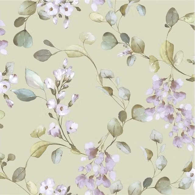 Rasch Rosalie Floral Botanical Wallpaper in Green and Purple
