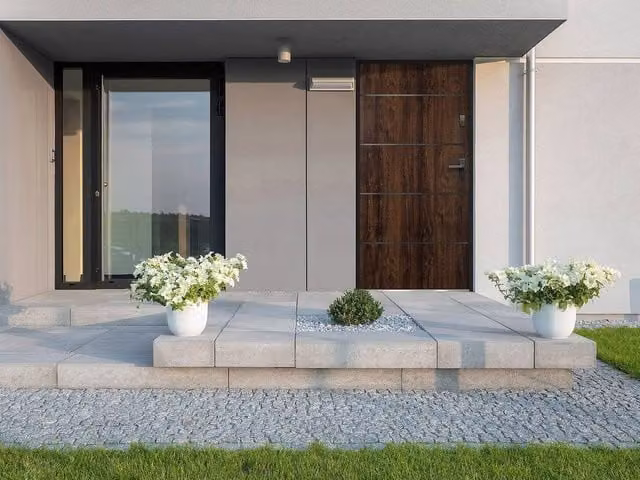 Vente-unique Modern Steel and Stainless Steel Front Door in Dark Natural Walnut, H: 207 cm, W: 100 cm – 1