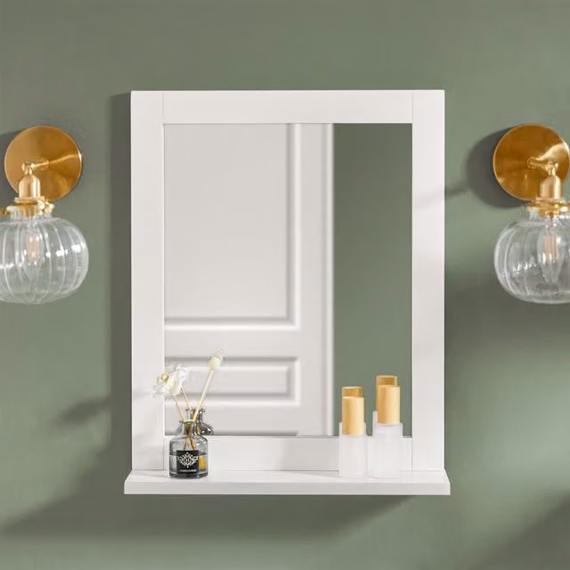 SoBuy Modern White Bathroom Wall Mirror with Glass Storage Shelf