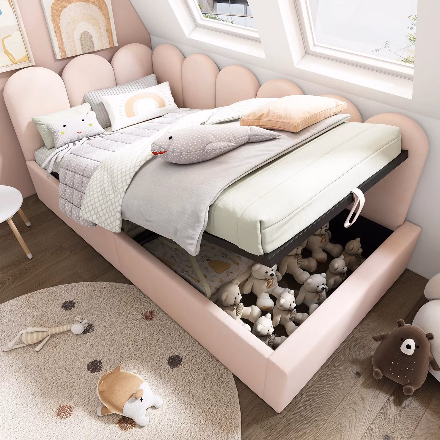 Matteo Pink Velvet Upholstered Ottoman Daybed with Storage, 3FT Single Sofa Bed, W/D/H: 90 x 190 cm – 6