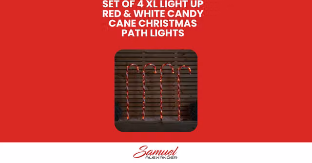 Samuel Alexander Set of 4 XL Red and White Striped LED Christmas Candy Cane Garden Path Lights – 1