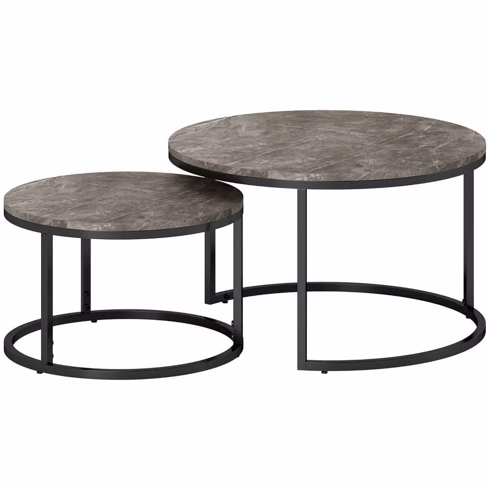 Wyld Haus Reniso Set of 2 Round Nesting Coffee Tables with Dark Grey Marble Effect Tops – 2