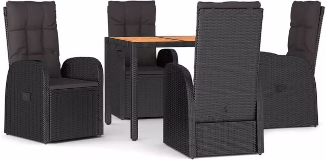 Berkfield Home 5 Piece Black Poly Rattan and Solid Acacia Wood Garden Dining Set