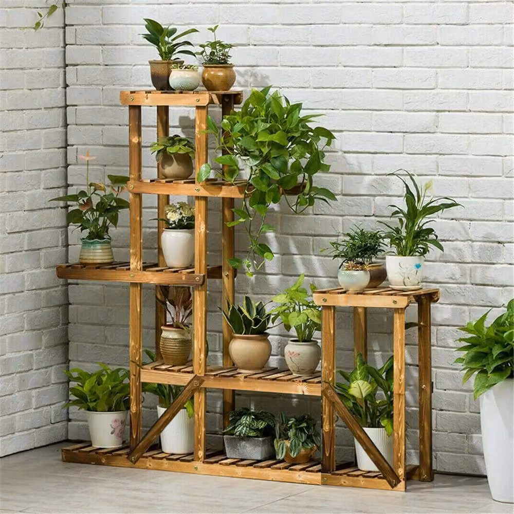 Kelvenix 5 Tier Rustic Brown Pine Wood Plant Stand for Garden and Ornamental Display W/D/H: 96 x 25 x 25 cm – 5