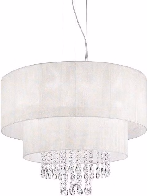 Ideal Lux Opera 6 Light Suspended Ceiling Pendant in Chrome with Crystal and Fabric Details