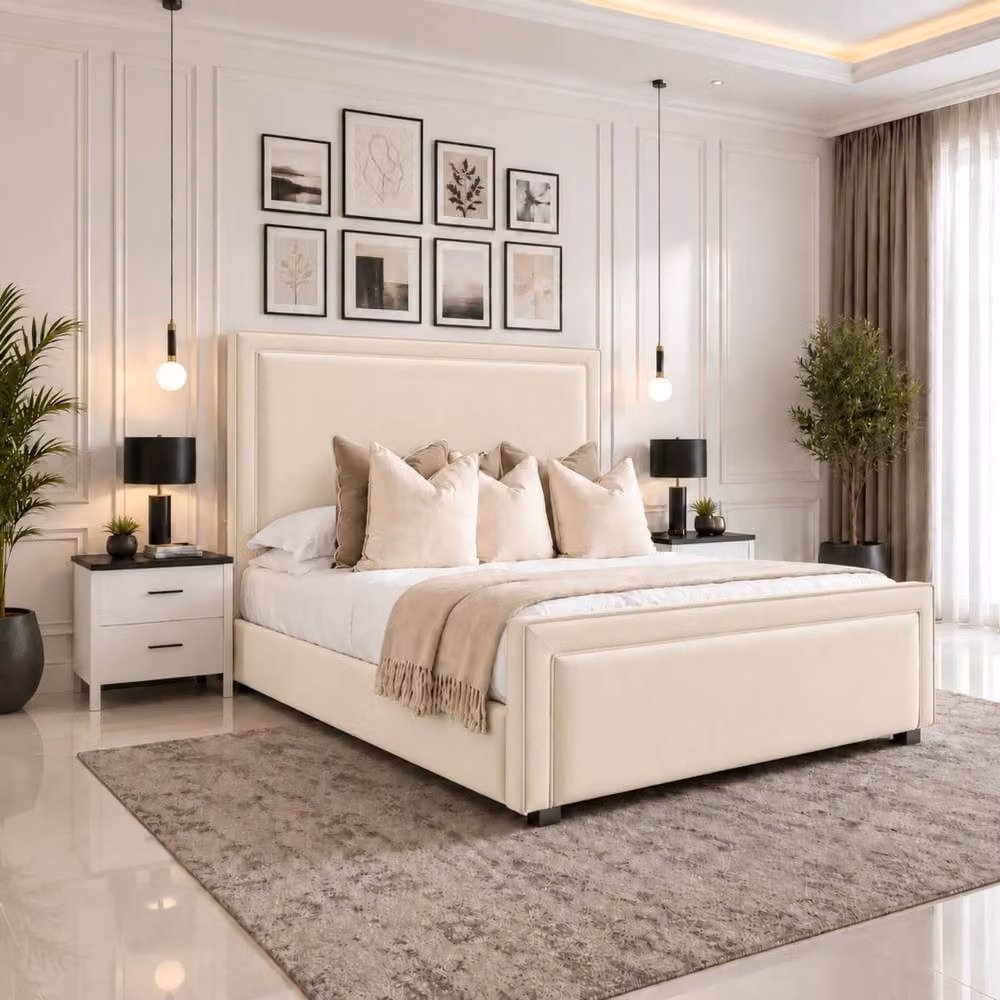 Velmora Upholstered Divan Ottoman Storage Bed with Headboard in Silver and Beige, W/D/H: 120 x 200 cm