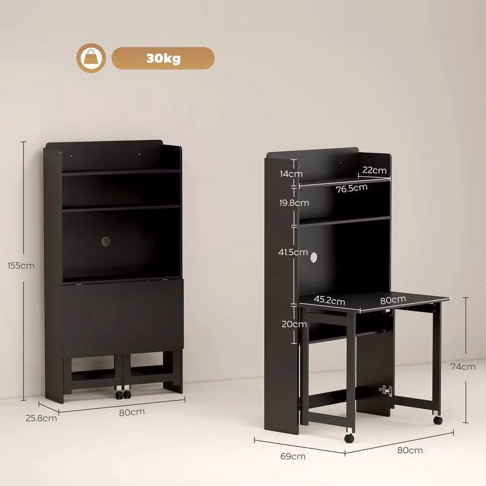 KORVIXA Black Foldable Square Writing Desk for Home Office and Bedroom, W: 100 cm x D: 100 cm – 2