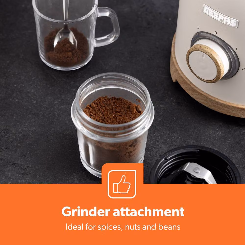 Geepas NordiQ 800W 2-in-1 Glass Jug Blender and Mini Grinder in Cream – 6