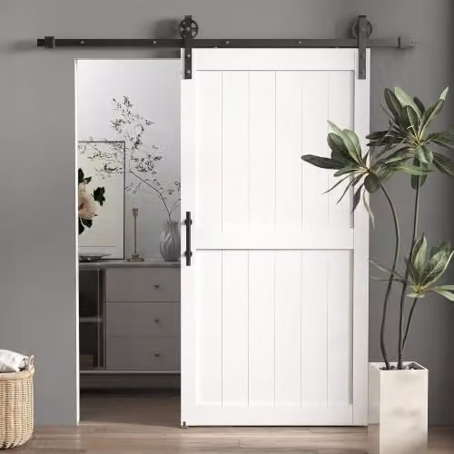 HOMCOM White Industrial Sliding Barn Door with Hardware Kit, W: 107 cm, H: 213 cm