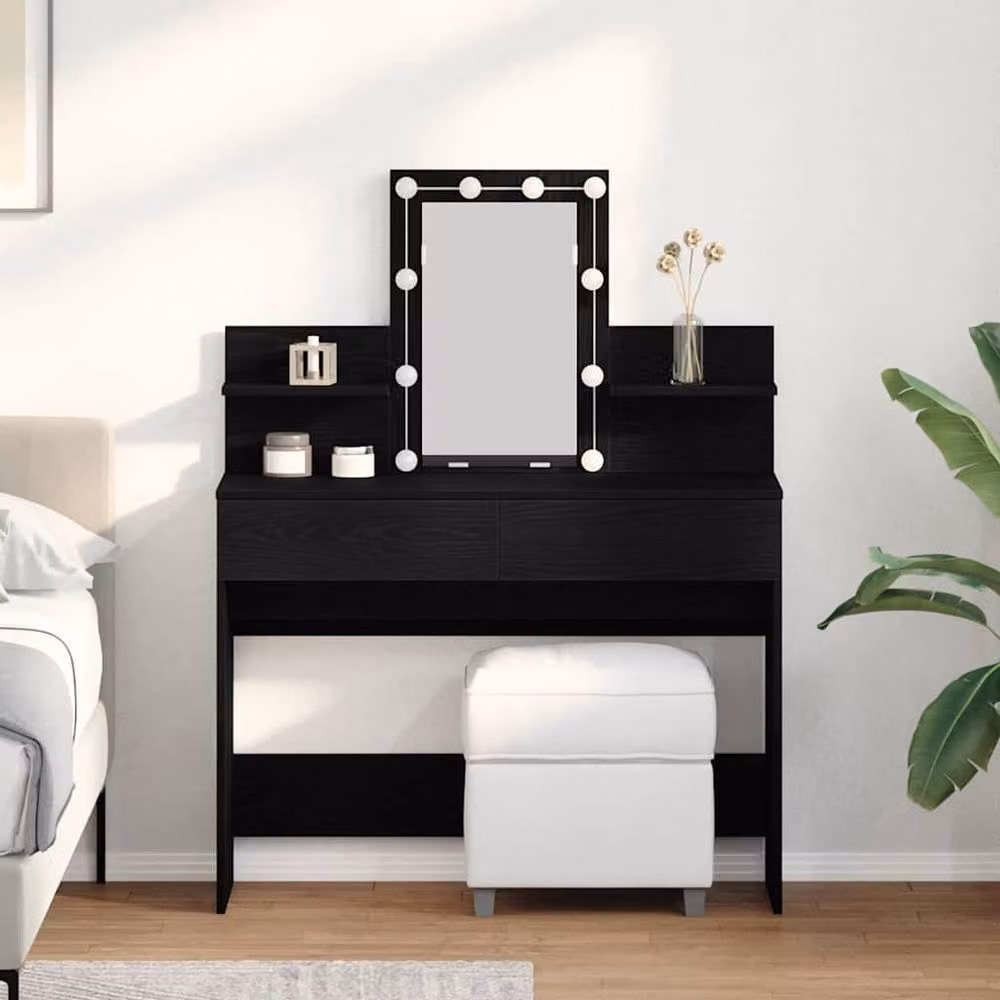 Berkfield Home Modern Black Oak Dressing Table with Hollywood LED Mirror, W/D/H: 100 x 40 x 130 cm – 2