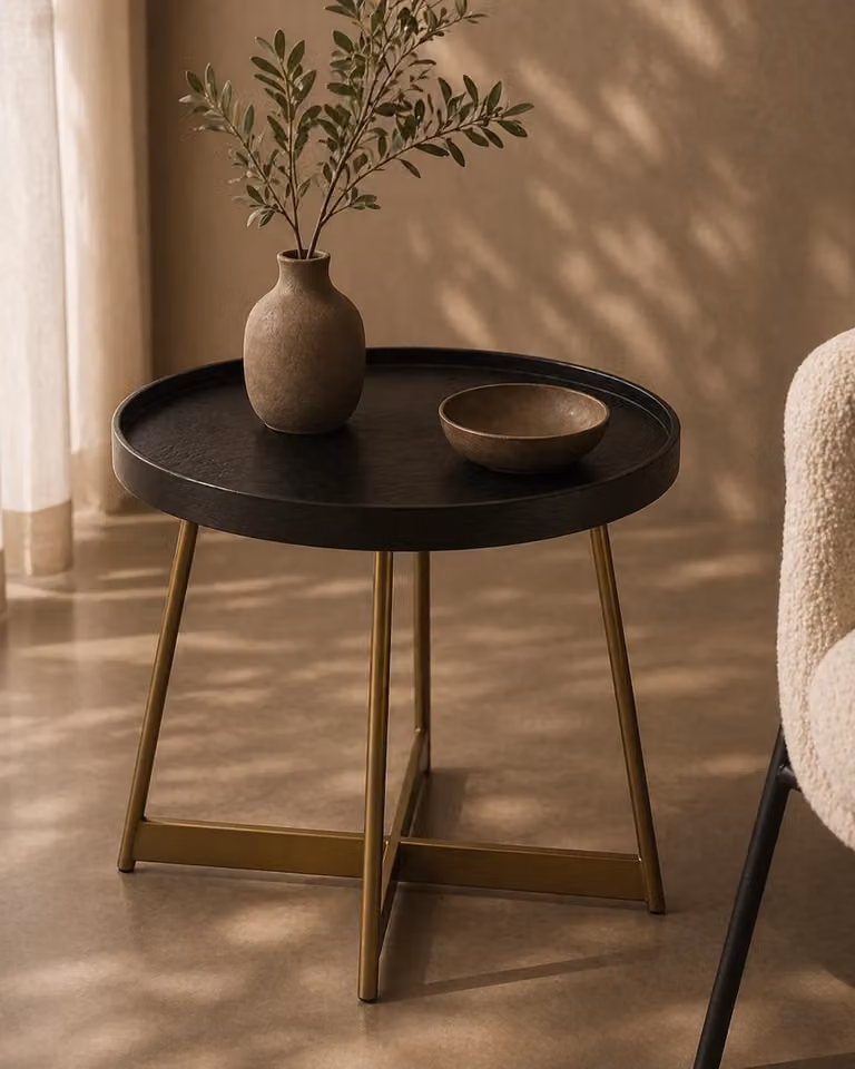 Tommy Franks Lane Oval Side Table in Smoke Oak, Gold and Black