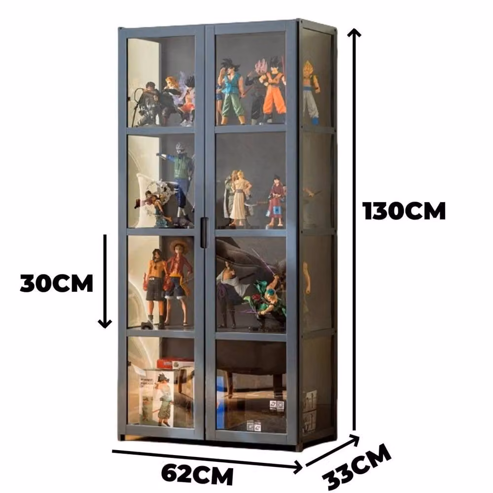 FLAVORA 5-layer Double Door Acrylic Display Cabinet in Dark Grey with Glass Doors and Internal Shelves, H 130.0 cm x W 62.0 cm x D 1.0 cm – 2