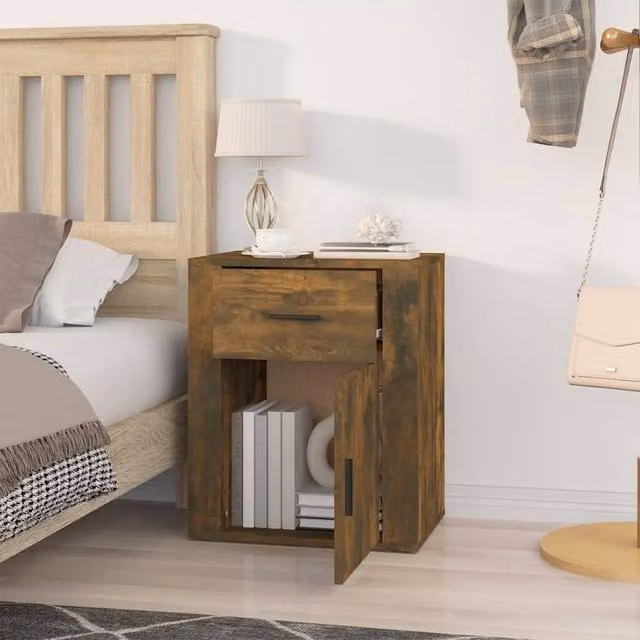 Berkfield Home Classic Bedside Cabinet in Smoked Oak Brown, W/D/H: 50 x 36 x 60 cm