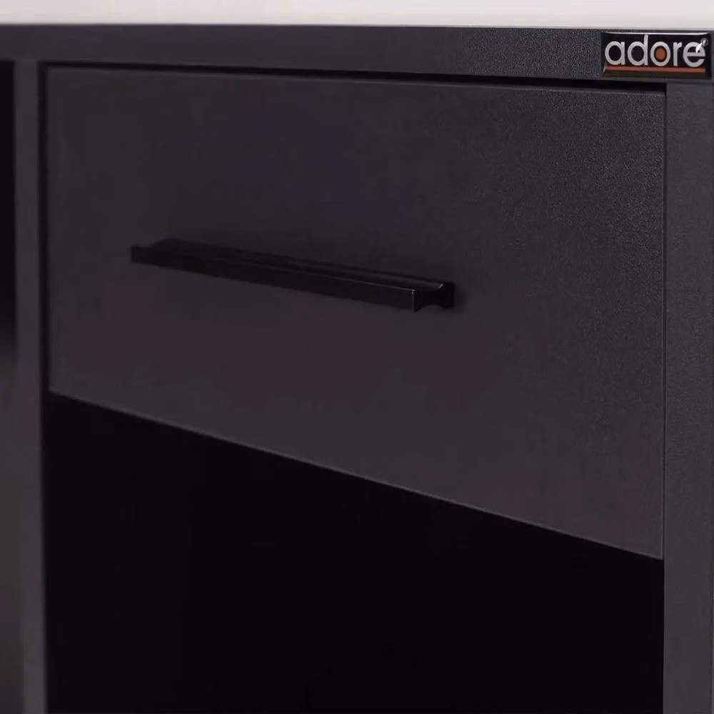 FORGEVIO Modern Grey Writing Desk with Single Pedestal and Two Shelves – 4