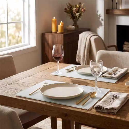 Harbour Housewares 12-Piece Glass Placemats and Coasters Set in White, W/D: 40 x 30 cm – 2