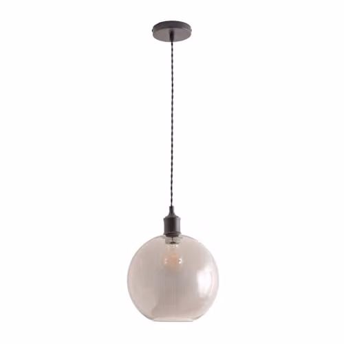 ValueLights Bellamy Single Ceiling Pendant Light with Smoked Glass Globe in Matte Black and Bulb Included