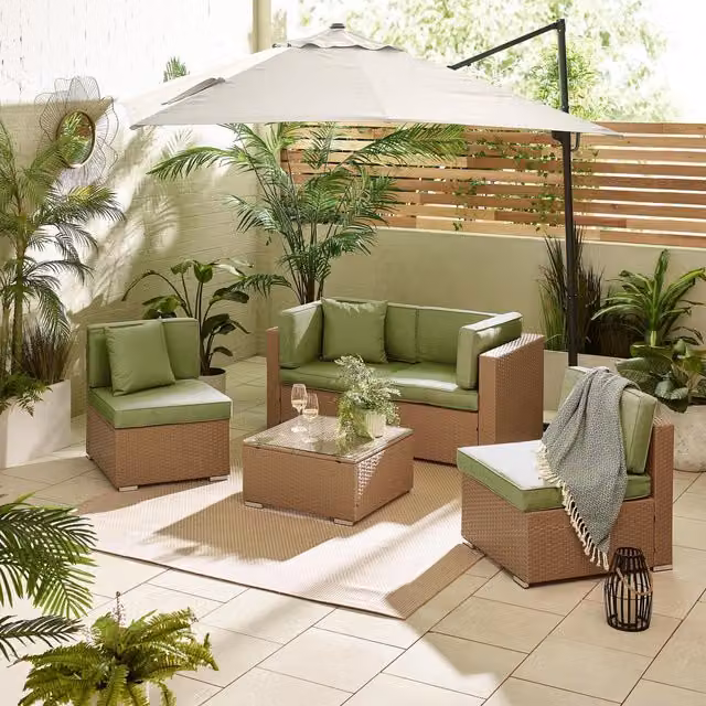 FurnitureboxUK Orlando Rattan Modular 4 Seater Outdoor Corner Garden Sofa Set in Green