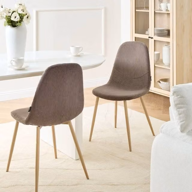 Wyld and Coco Astra Set of 2 Armless Dining Chairs in Beige Corduroy