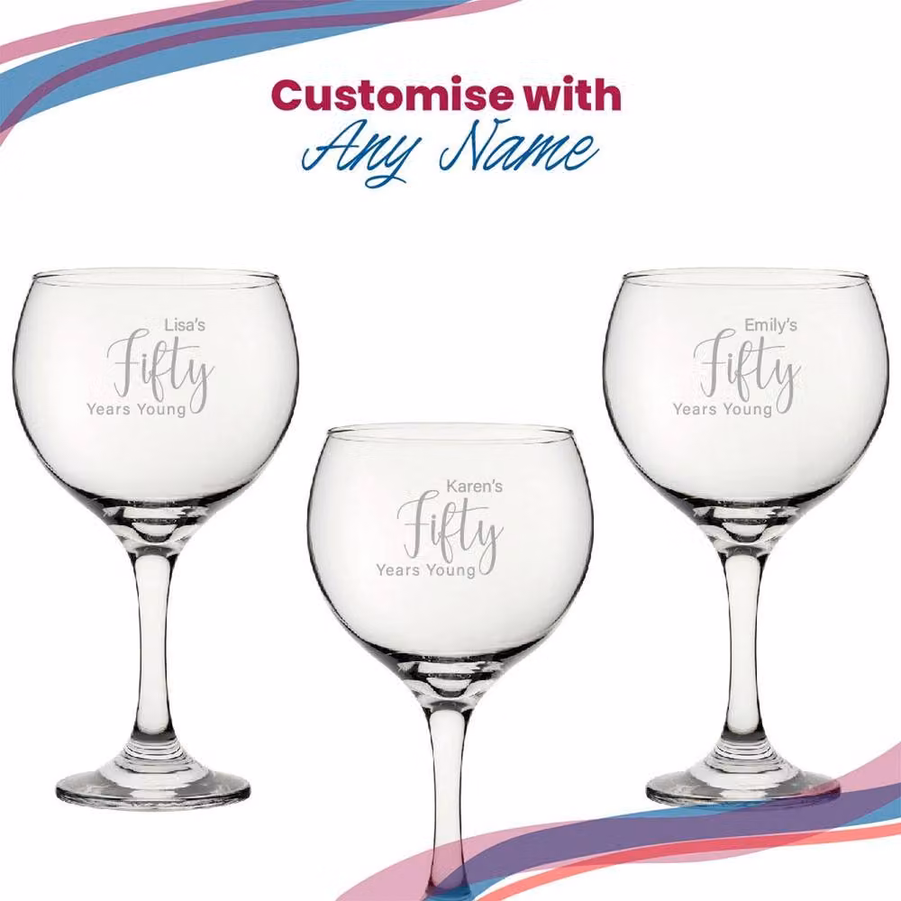 Uniqueful Personalised 50th Birthday Women's Cubata Gin Cocktail Glass in Clear – 3