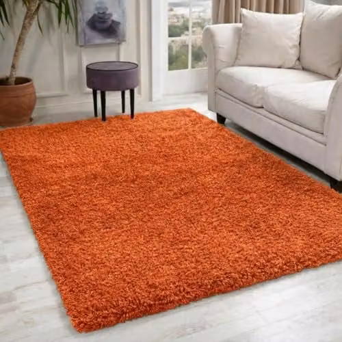 Serdim Rugs Orange Plain Shaggy Rectangular Living Room Area Rug, W: 60 cm, L: 110 cm