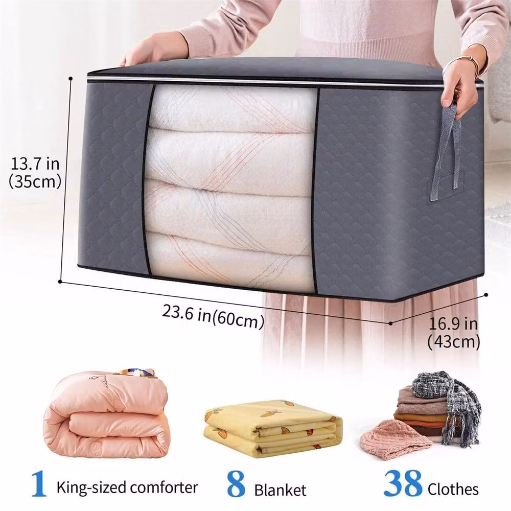 Nordara 4 Pack Large Collapsible Clothes Storage Bags with Zip in Grey – 4