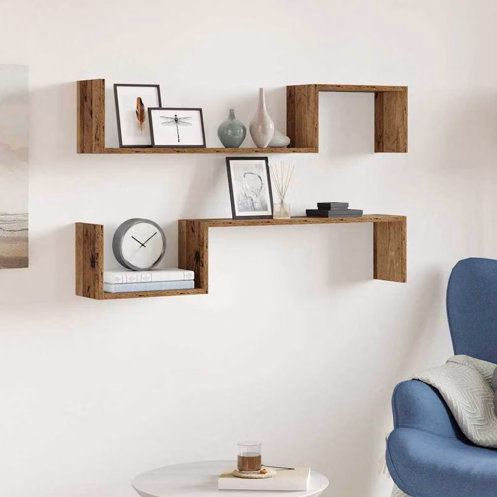 Berkfield Home Durable Wall Mounted Shelves, 2 Pack, Brown Old Wood Style, W/D/H: 100 x 15 x 20 cm – 2