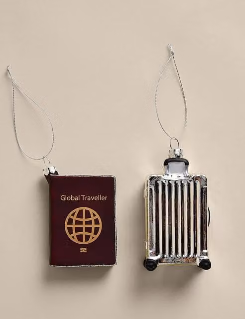 M&S 2 Pack Multicolour Glass Hanging Travel Tree Pendant Decorations