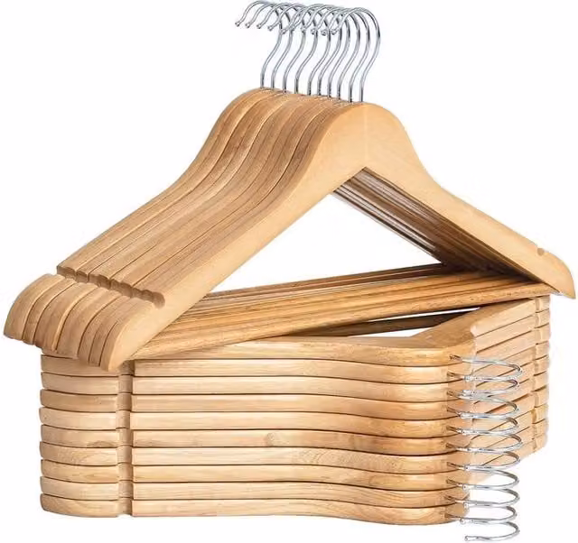 Dyzi 20 Pack Natural Wooden Clothes Hangers with Non-Slip Bar, Notches and Swivel Hook – 1