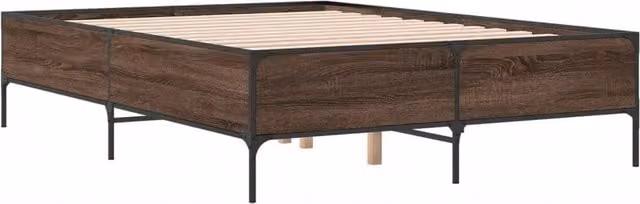 Berkfield Home Durable Bed Frame in Brown Oak, W/D/H: 190 x 140 x 44 cm