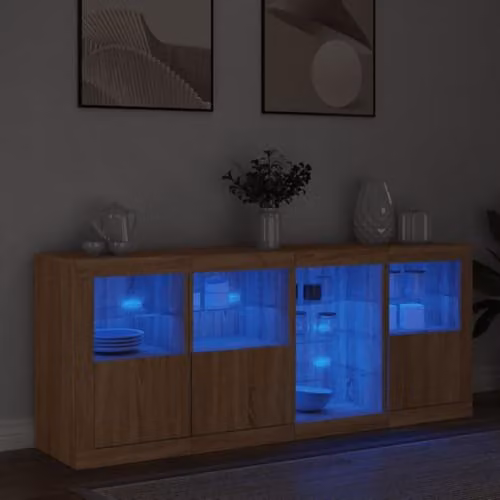 vidaXL Modern Sideboard with Integrated LED Lights in Brown Sonoma Oak, W/D/H: 164 x 37 x 67 cm – 3