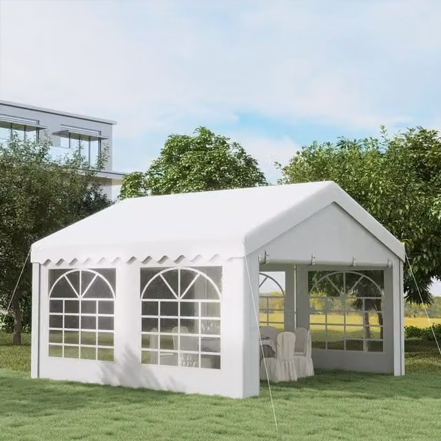 OUTSUNNY White Garden Gazebo Marquee Party Wedding Tent and Carport Shelter, W/D/H: 400 x 400 x 280 cm