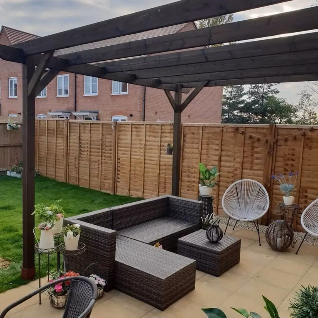 Rutland County Garden Furniture Ltd Wall Mounted Lean-to Garden Pergola in Rustic Brown Wood and Steel, W: 480 cm, D: 240 cm, H: 270 cm – 6