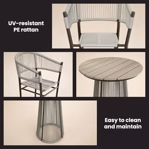 Solace+Co Hana Round Bar Table and Lita Chairs Garden Set in Brown – 4