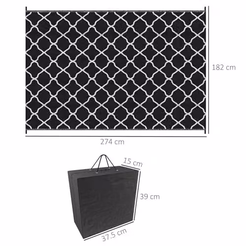 Outsunny Reversible Black Outdoor Garden Rug, W/D/H: 182 x 274 cm – 3