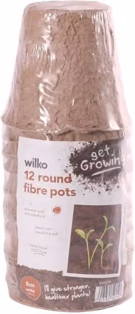 KDMD 2 Pack of 12 Brown Round Fibre Planter Pots, 8 cm Diameter