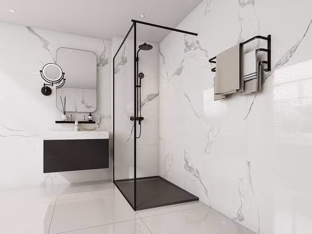 Vente-unique Lyrosa Rectangular Resin Shower Tray, Black, W: 120 cm, D: 80 cm